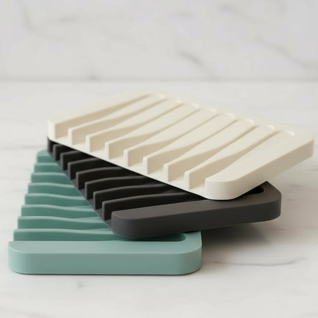 Self-Draining Silicone Soap Dish | Modern Non-Slip Soap Holder