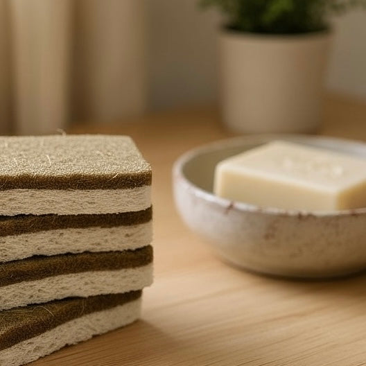 100% Plant-Based Kitchen Sponge | Coconut & Walnut Scrubber (Compostable + Plastic-Free)