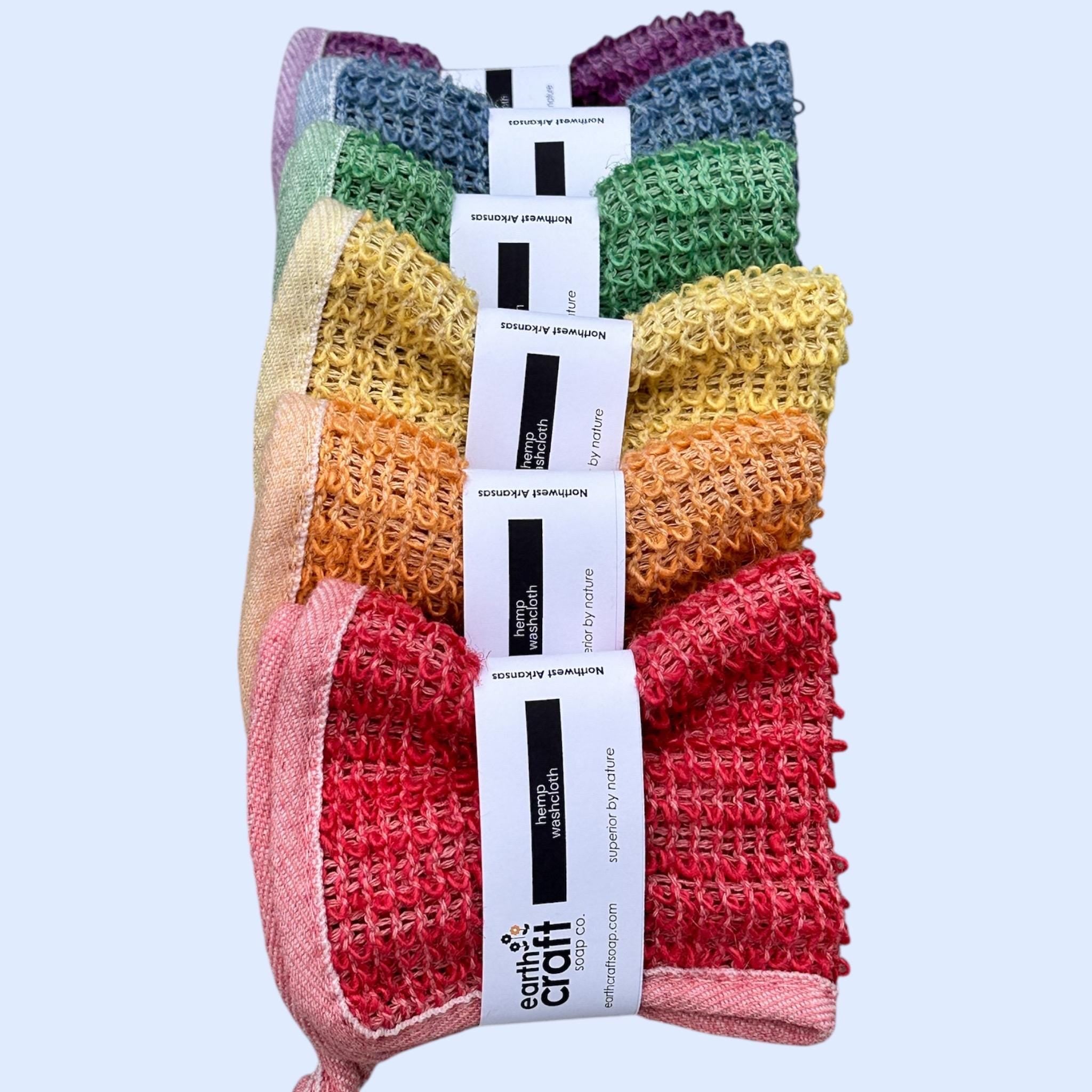 Rainbow Set of 6 Hand-Dyed Hemp Exfoliating Washcloths