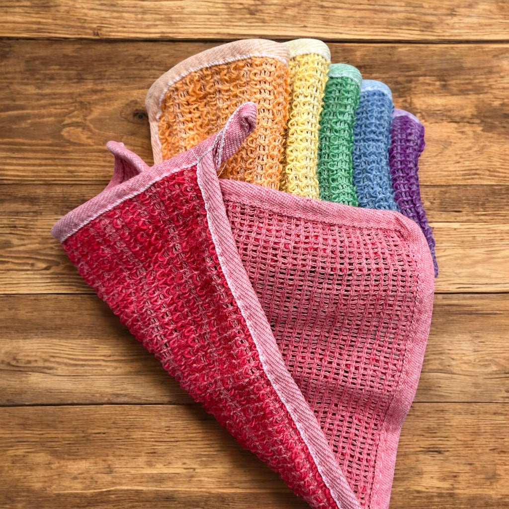 Rainbow Set of 6 Hand-Dyed Hemp Exfoliating Washcloths