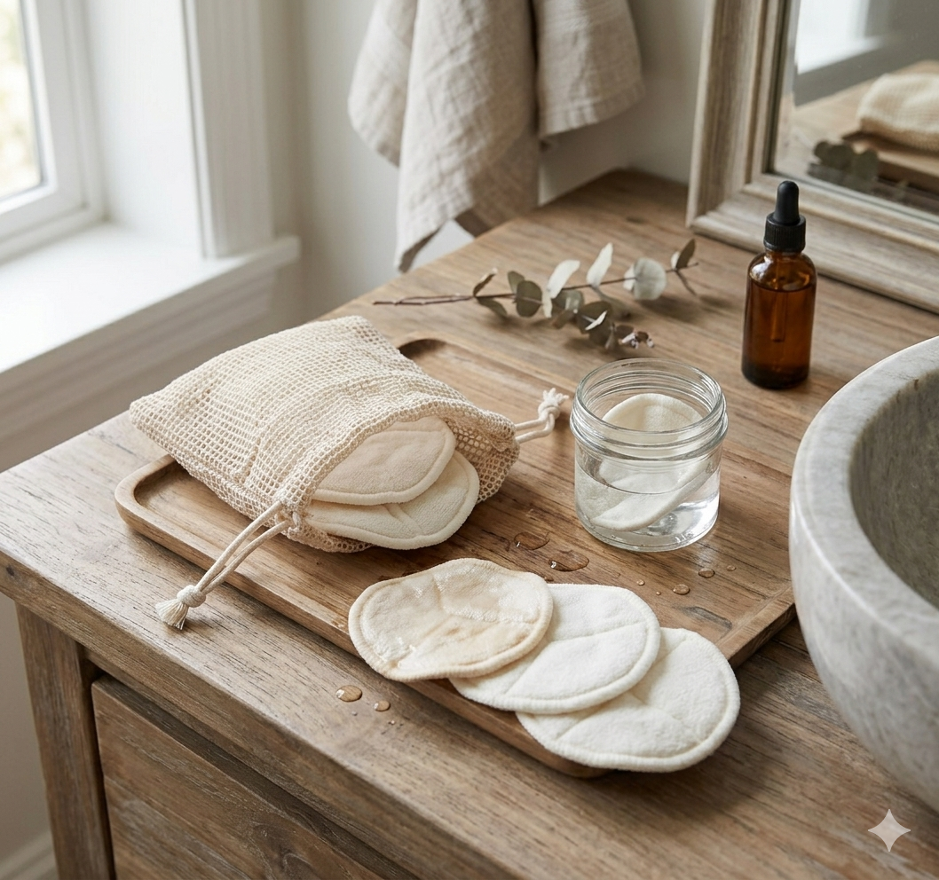 Natural Reusable Make-Up Remover Pads - Set of 5 with Drawstring Bag
